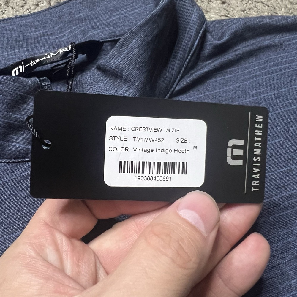 NWT Travis Mathew Men's Size Medium Indigo Striped Lightweight Quarter Zip - Picture 3 of 7